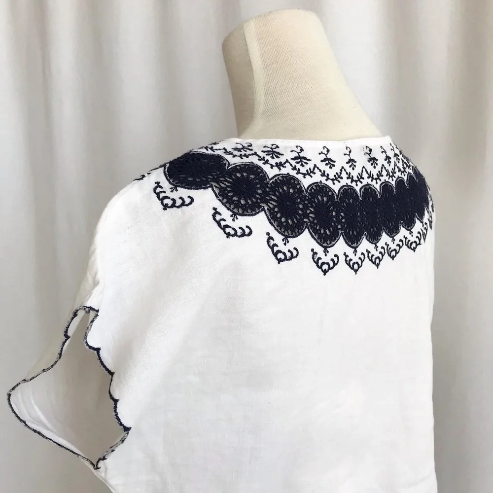 J.Crew Linen Embroidered Scalloped hem Dress EUC 0